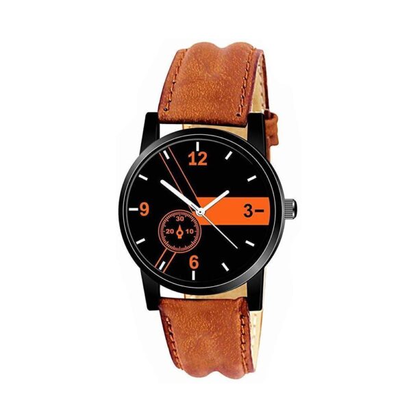 Unique & Premium Analogue Watch Black and Orange Print Multicolour Dial Leather Strap (Watch 11)